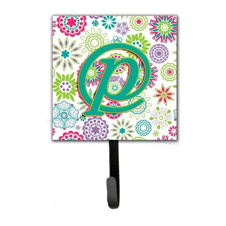 Jensendistributionservices Letter P Flowers Pink Teal Green Initial Leash & Key Holder MI1719978